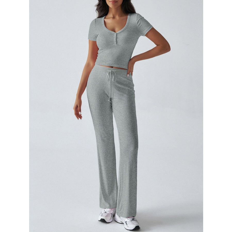 Devine Short Sleeve Top and Drawstring Pants Set Apparel and Accessories