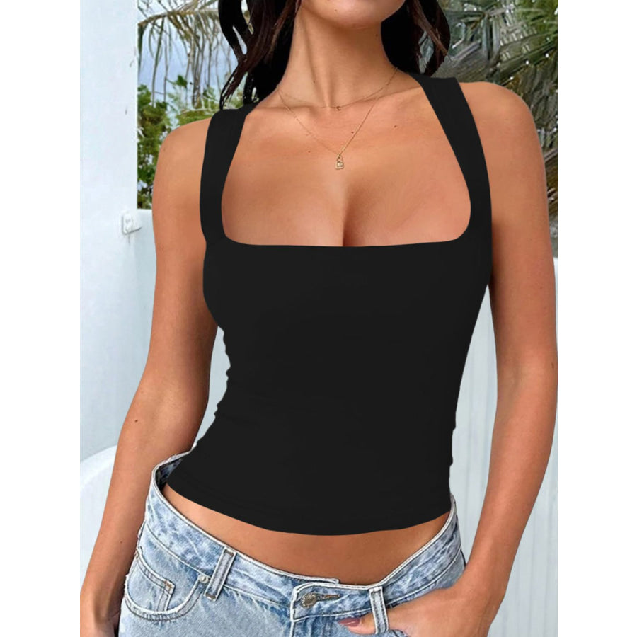 Devine Square Neck Wide Strap Tank Apparel and Accessories