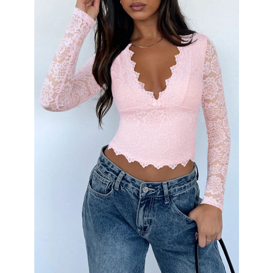 Devine V-Neck Long Sleeve Lace Top Apparel and Accessories