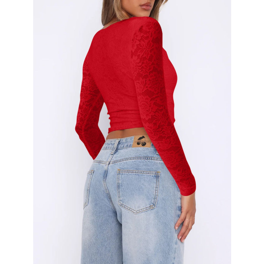 Devine V-Neck Long Sleeve Lace Top Apparel and Accessories