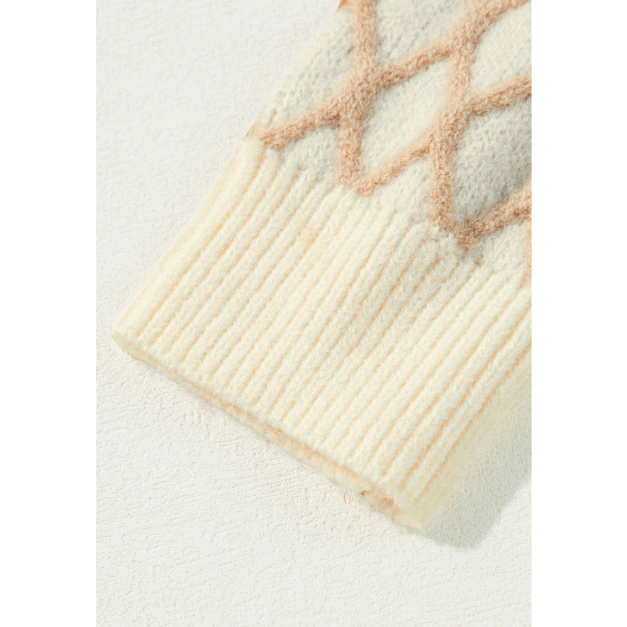 Diamond Pattern Mock Neck Long Sleeve Sweater Apparel and Accessories