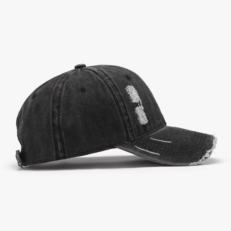 Distressed Adjustable Cotton Baseball Cap Black / One Size Apparel and Accessories