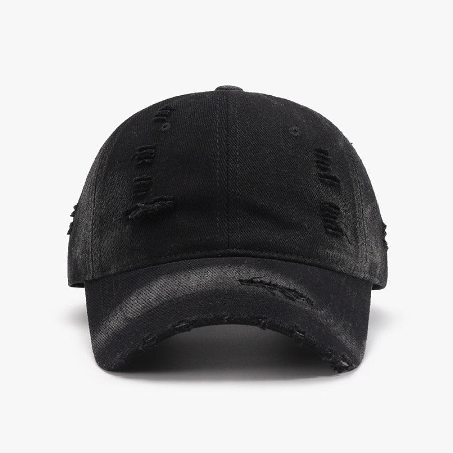 Distressed Adjustable Cotton Baseball Cap Black / One Size Apparel and Accessories