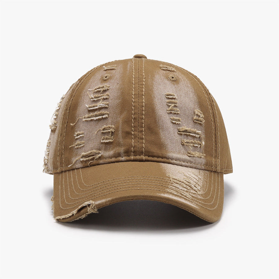 Distressed Adjustable Cotton Baseball Cap Camel / One Size Apparel and Accessories