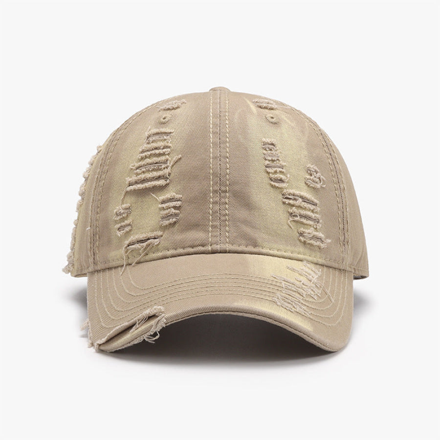 Distressed Adjustable Cotton Baseball Cap Khaki / One Size Apparel and Accessories