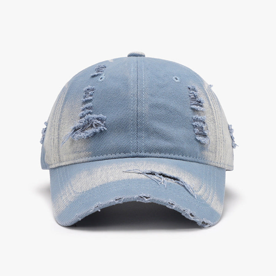 Distressed Adjustable Cotton Baseball Cap Light Blue / One Size Apparel and Accessories