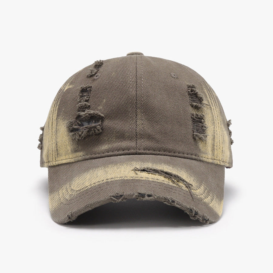 Distressed Adjustable Cotton Baseball Cap Mocha / One Size Apparel and Accessories