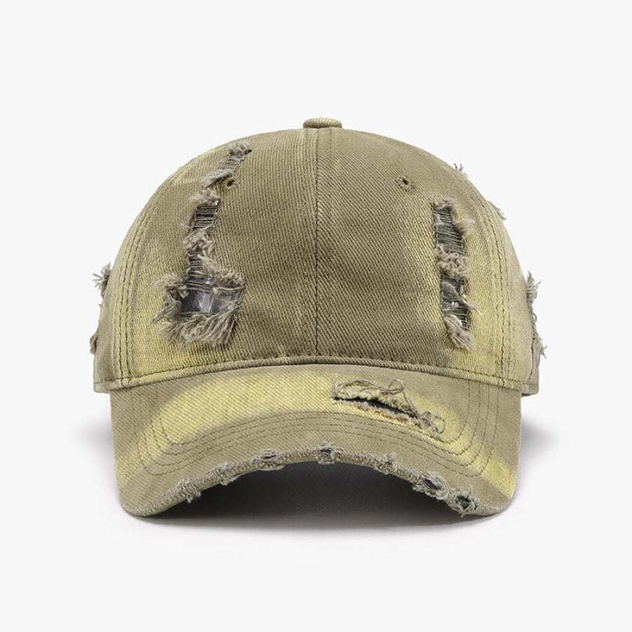 Distressed Adjustable Cotton Baseball Cap Yellow-Green / One Size Apparel and Accessories