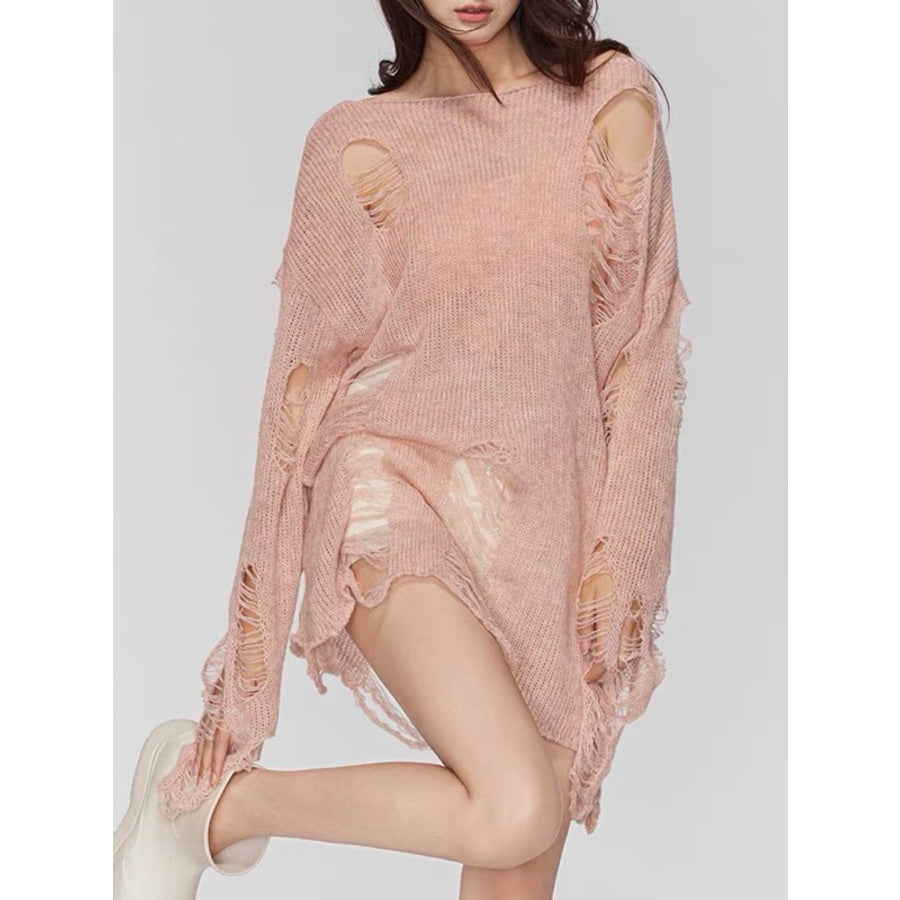 Distressed Boat Neck Knit Cover Up Apparel and Accessories