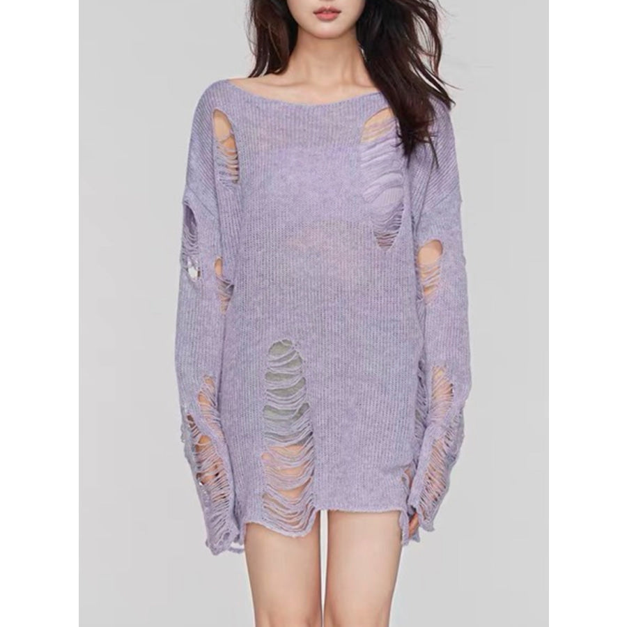 Distressed Boat Neck Knit Cover Up Apparel and Accessories