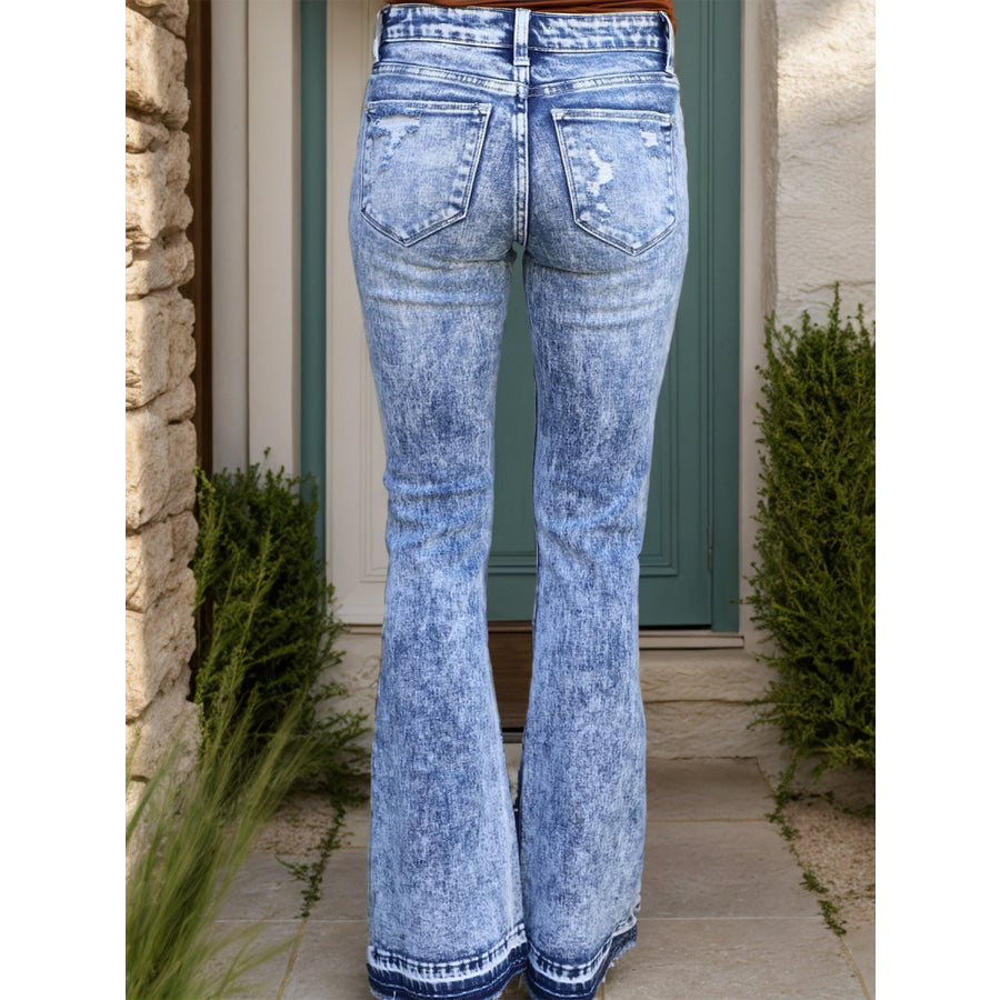 Distressed Button-Fly Bootcut Jeans with Pockets Medium / S Apparel and Accessories