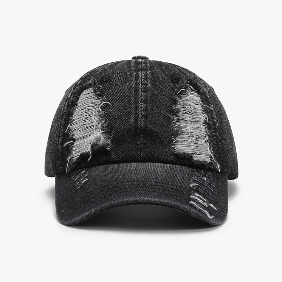 Distressed Cotton Baseball Cap Black / One Size Apparel and Accessories