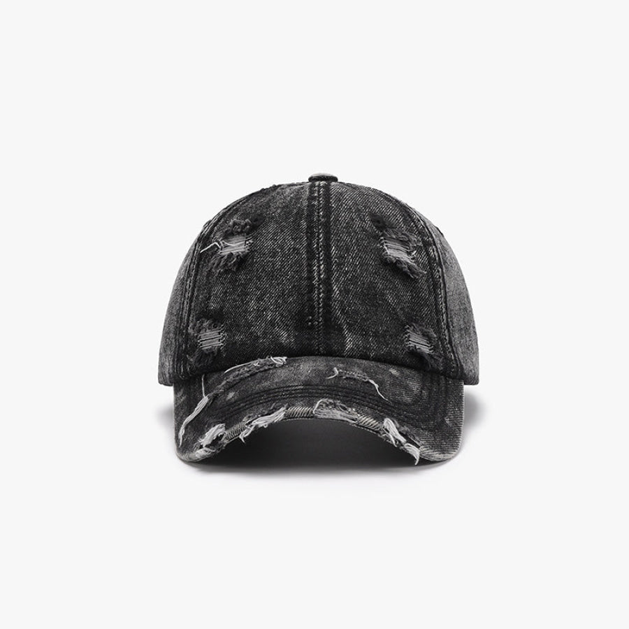 Distressed Cotton Baseball Cap Black / One Size Apparel and Accessories
