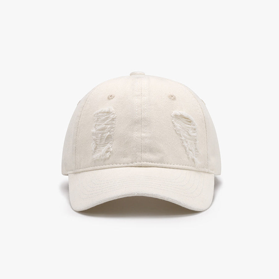 Distressed Cotton Baseball Cap Ivory / One Size Apparel and Accessories