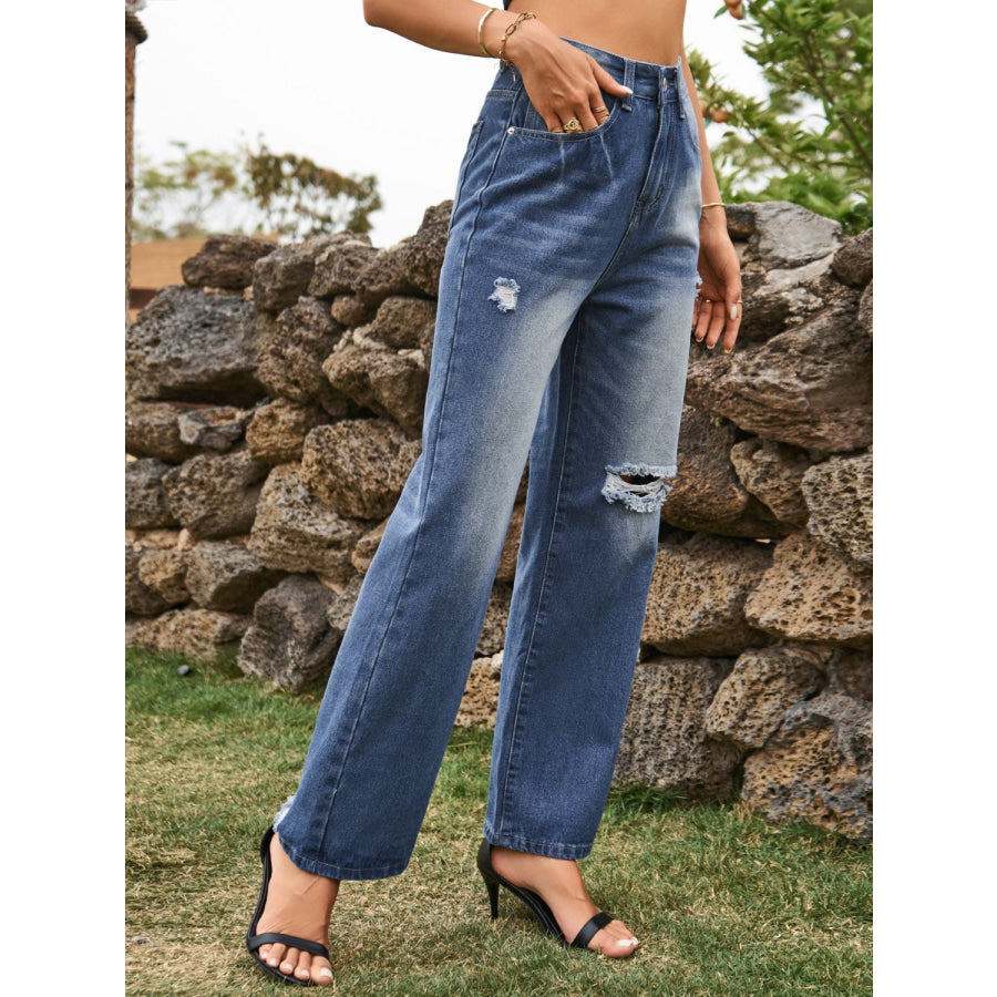 Distressed Jeans with Pockets Apparel and Accessories