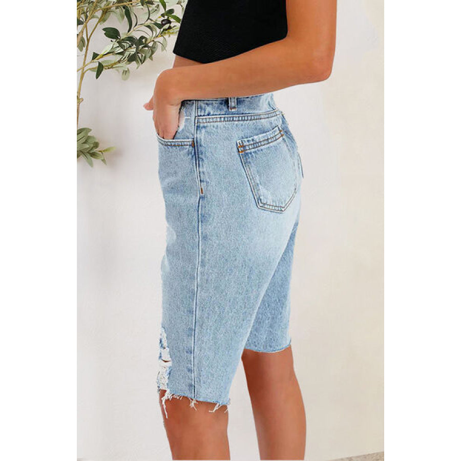Distressed Pocketed Denim Shorts Clothing