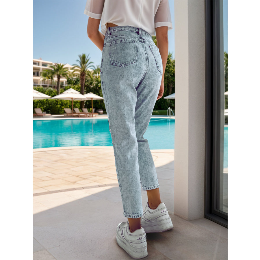 Distressed Star Jeans with Pockets Apparel and Accessories