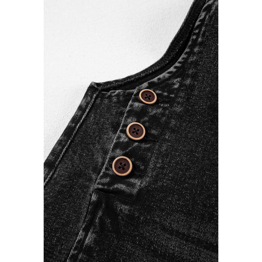 Distressed Wide Strap Denim Overalls Apparel and Accessories