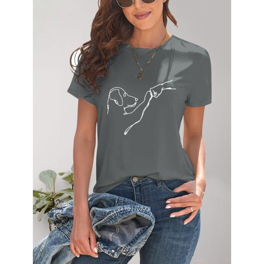 Dog Graphic Round Neck T - Shirt Apparel and Accessories