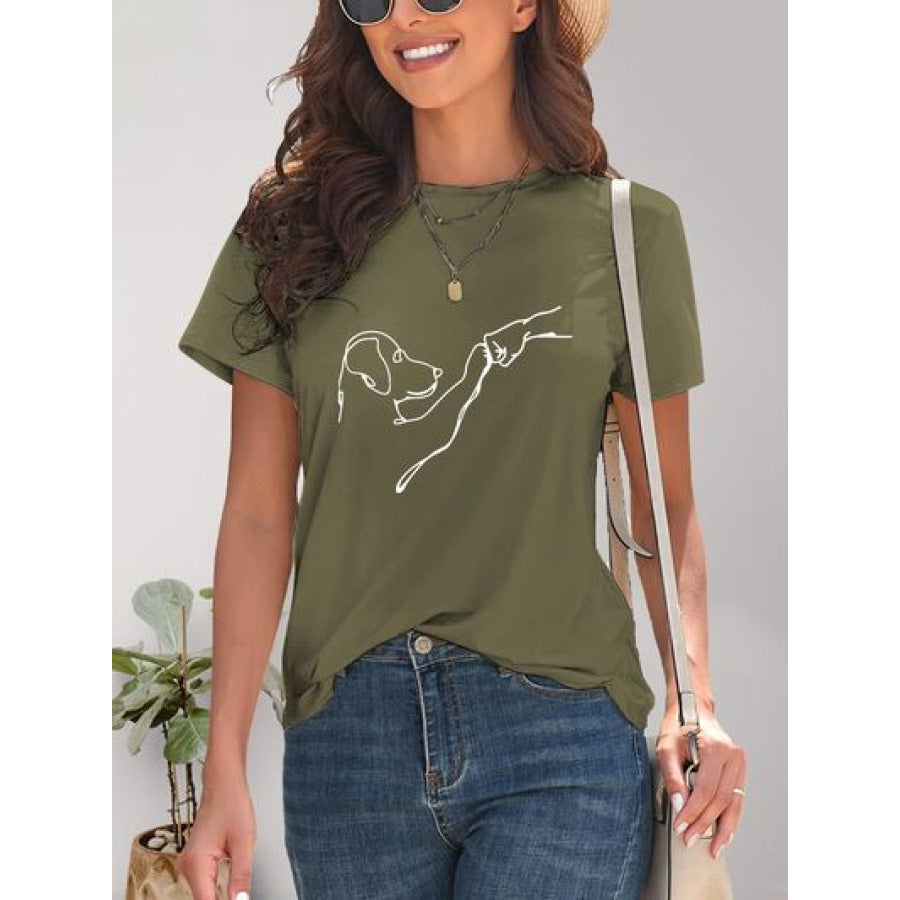 Dog Graphic Round Neck T - Shirt Apparel and Accessories