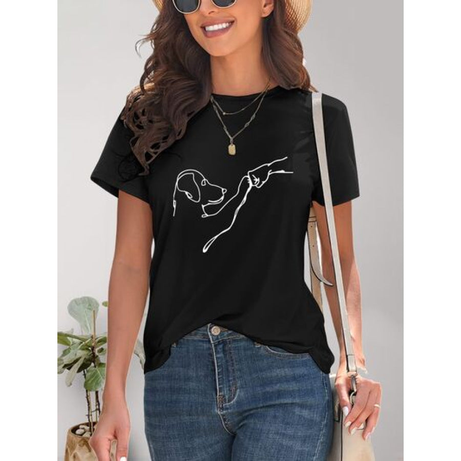 Dog Graphic Round Neck T - Shirt Apparel and Accessories