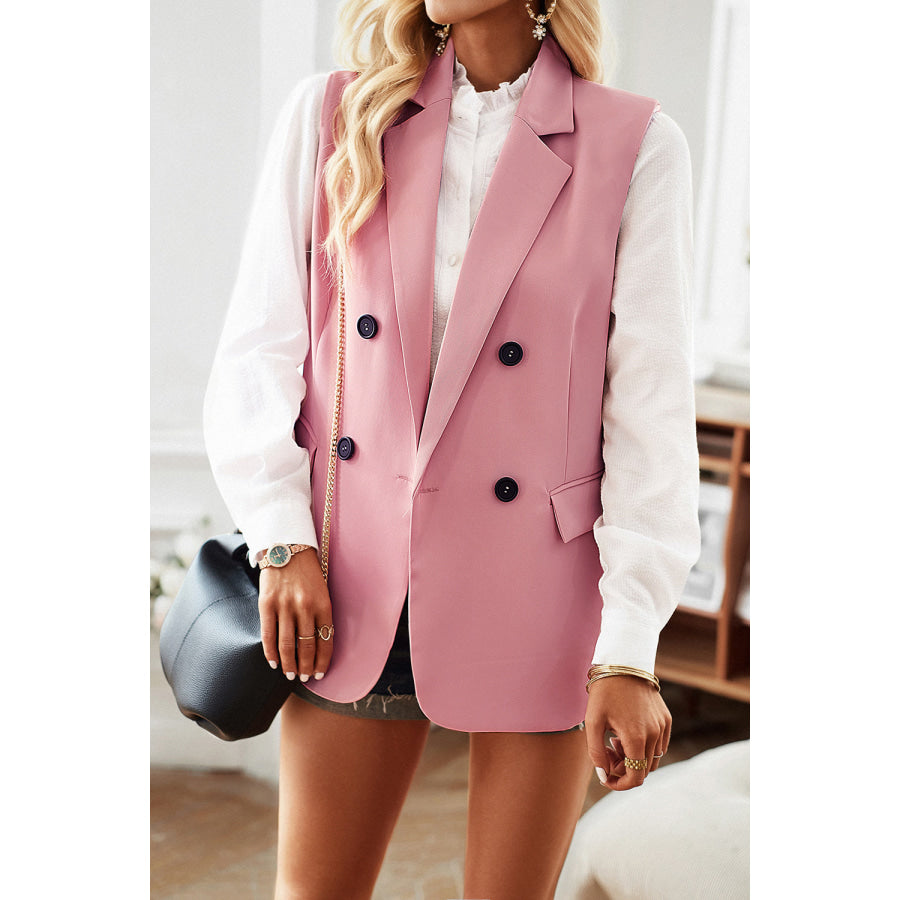 Double-Breasted Sleeveless Blazer Fuchsia Pink / S