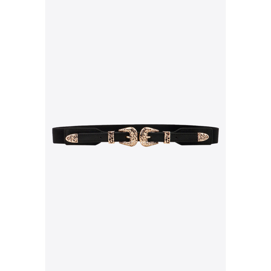 Double Buckle Elastic Belt Black / One Size