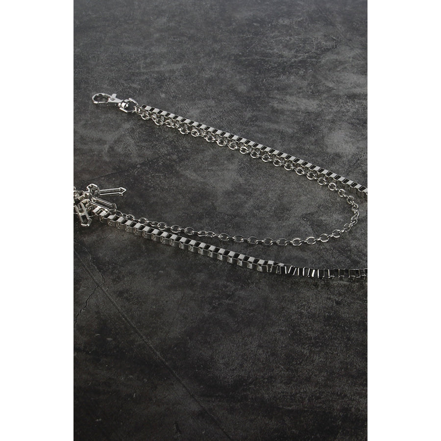 Double-Layered Cross Waist Chain Silver / One Size
