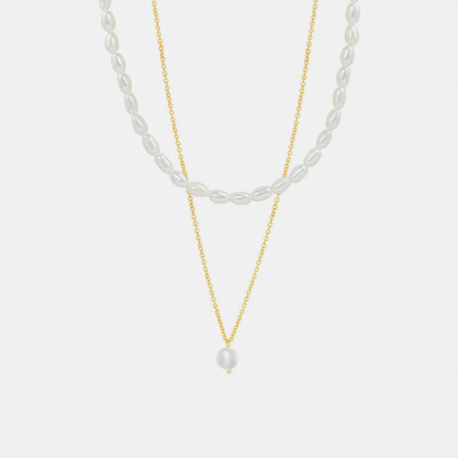 Double - Layered Freshwater Pearl Necklace Gold / One Size Apparel and Accessories