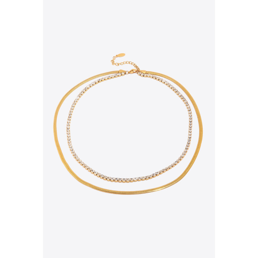 Double-Layered Inlaid Zircon Stainless Steel Necklace Gold / One Size