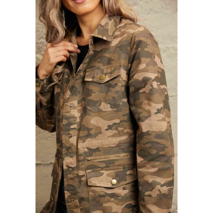 Double Take Camouflage Snap Down Jacket Coats & Jackets