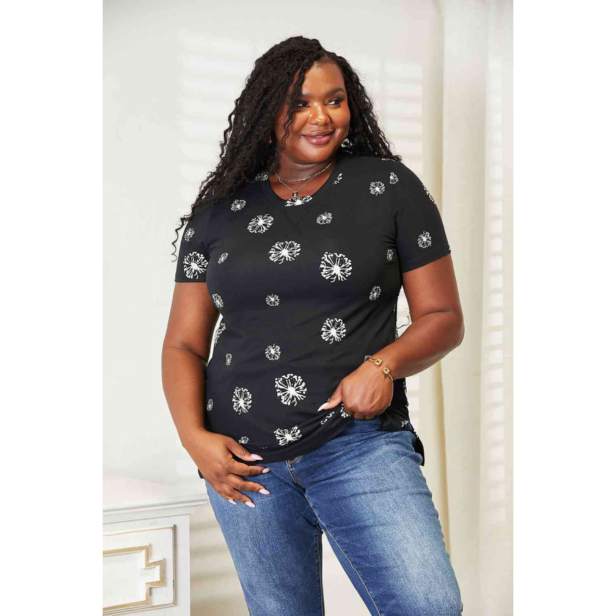 Double Take Dandelion Print Round Neck T-Shirt Shirts & Tops