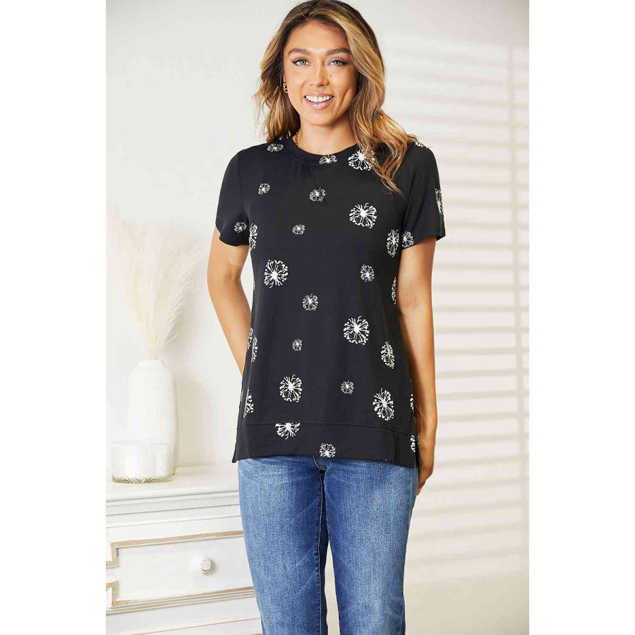 Double Take Dandelion Print Round Neck T-Shirt Shirts & Tops