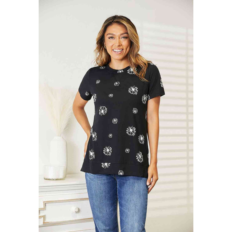 Double Take Dandelion Print Round Neck T-Shirt Shirts & Tops