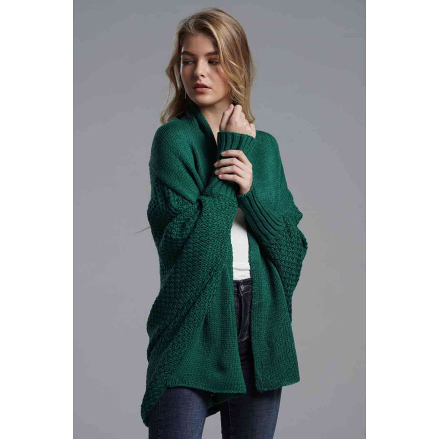 Double Take Dolman Sleeve Open Front Ribbed Trim Longline Cardigan Apparel and Accessories