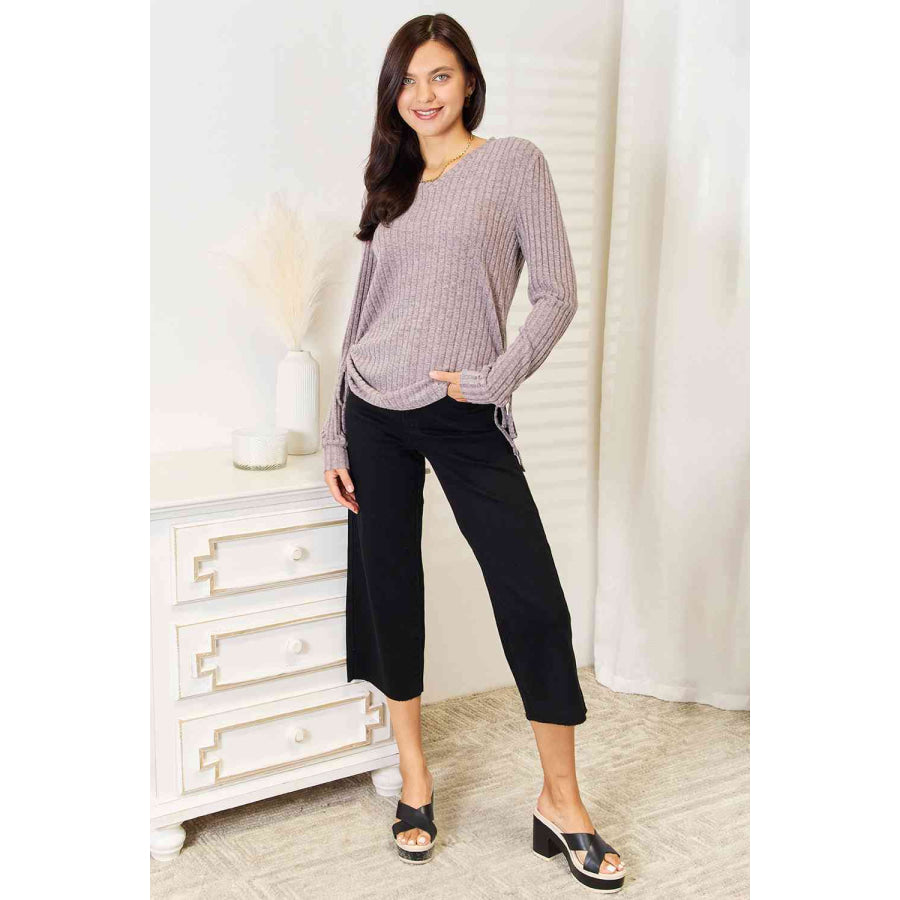 Double Take Drawstring Ribbed Long Sleeve T-Shirt