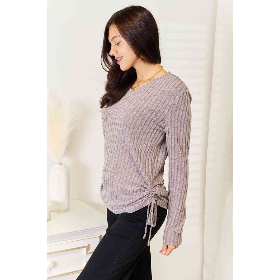 Double Take Drawstring Ribbed Long Sleeve T-Shirt