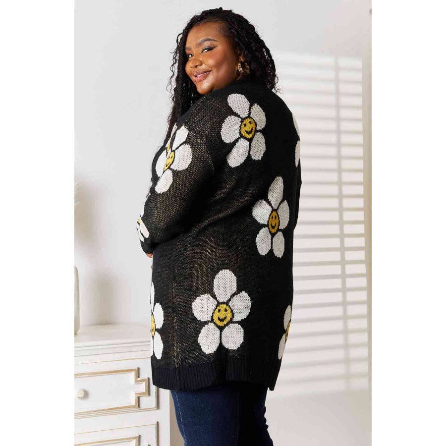 Double Take Floral Button Down Longline Cardigan Sweater