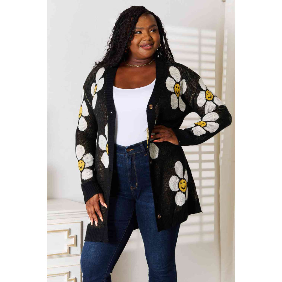 Double Take Floral Button Down Longline Cardigan Sweater