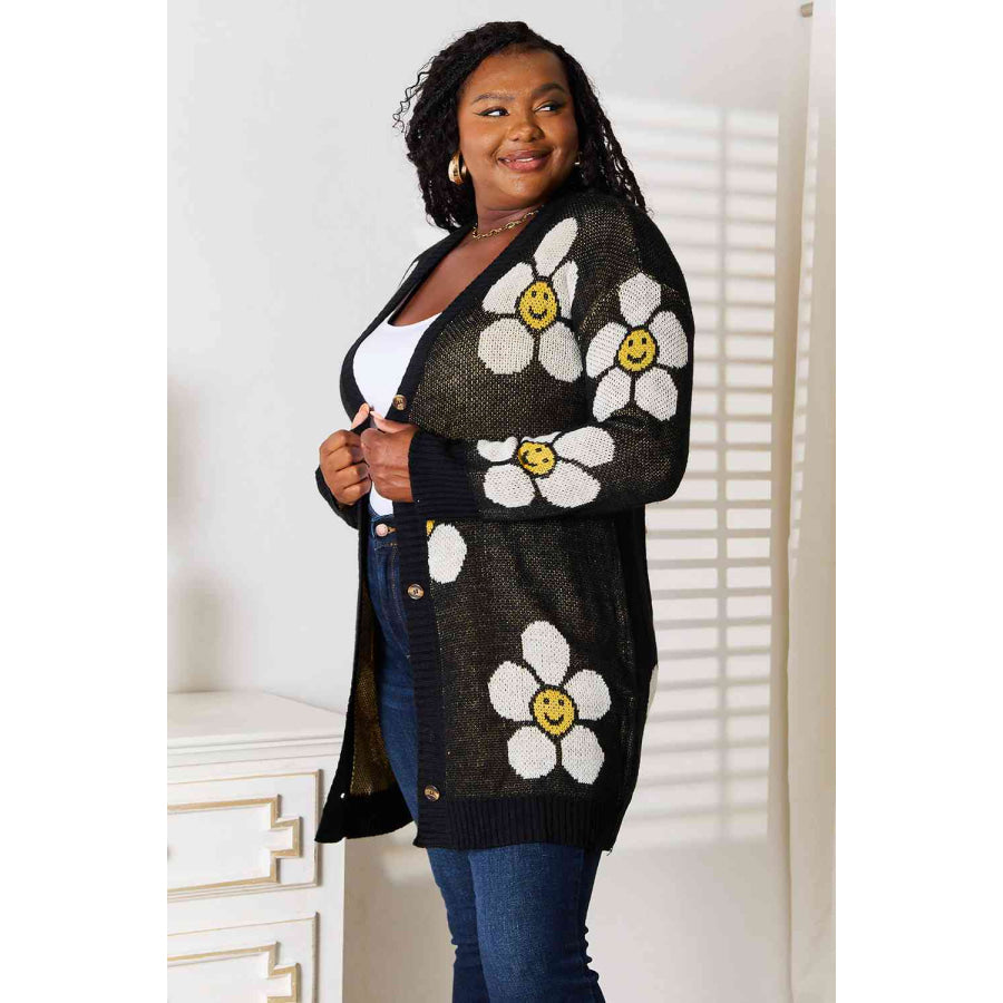 Double Take Floral Button Down Longline Cardigan Sweater