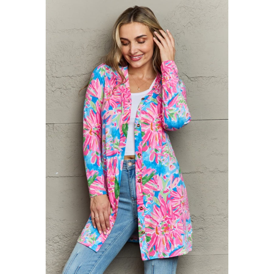 Double Take Floral Open Front Long Sleeve Cardigan Floral / S
