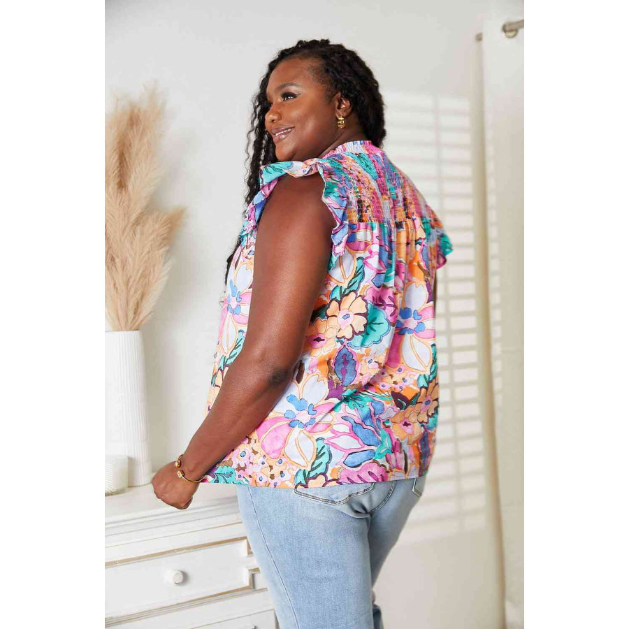 Double Take Floral Smocked Flutter Sleeve Top Floral / S Apparel and Accessories