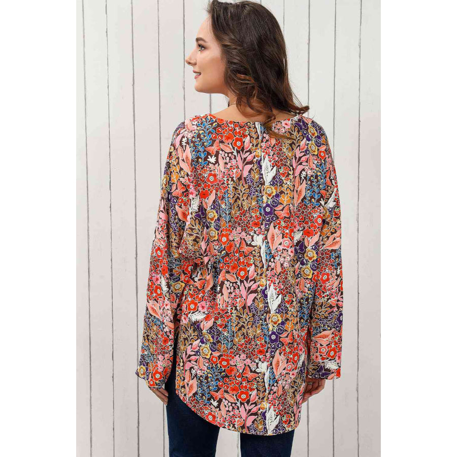 Double Take Floral V-Neck Long Sleeve Blouse Shirts & Tops