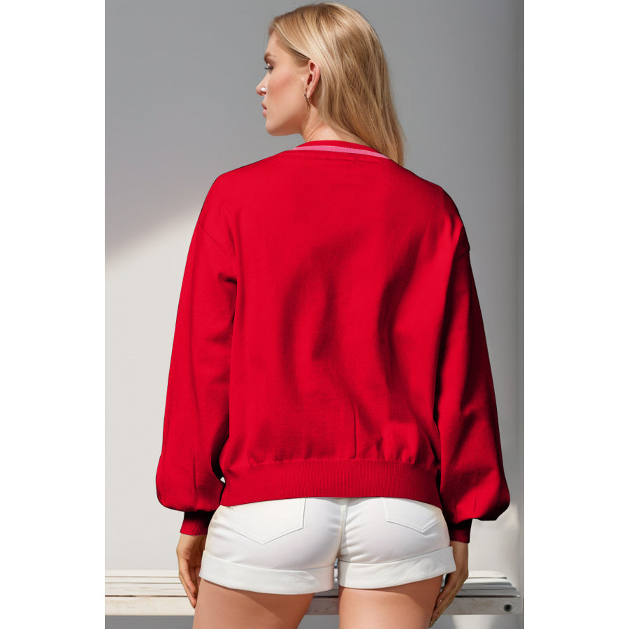 Double Take Full Size Nutcracker Sequin Bow Decor Cardigan Apparel and Accessories