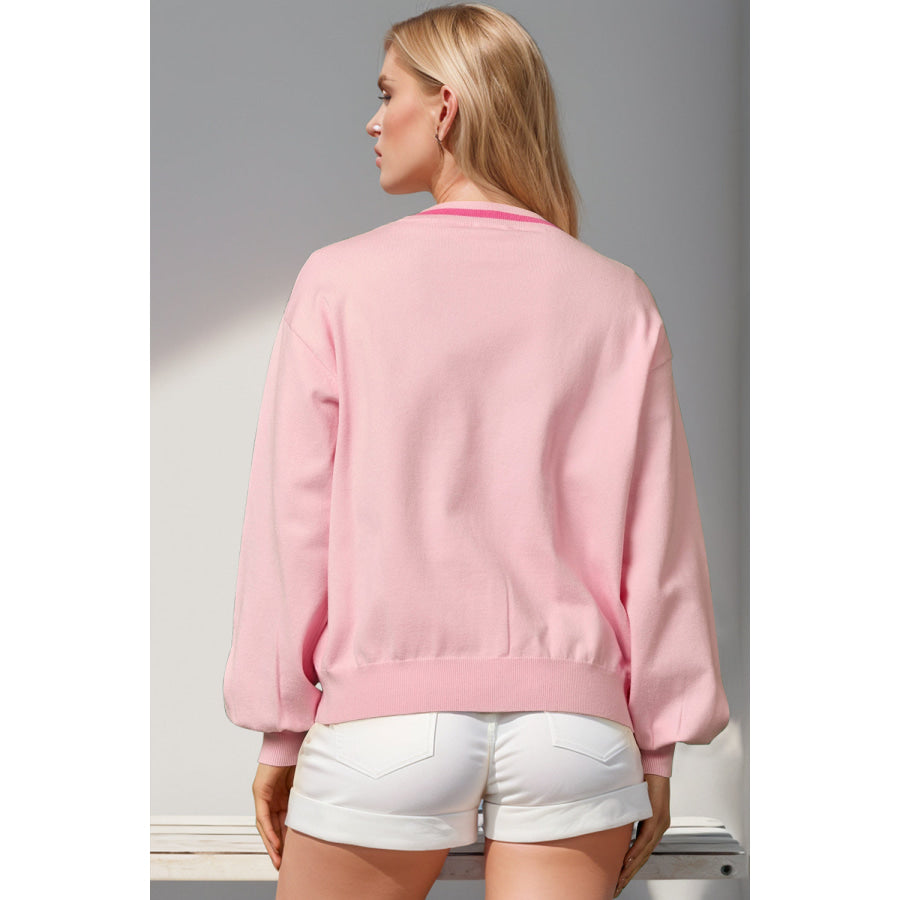 Double Take Full Size Nutcracker Sequin Bow Decor Cardigan Apparel and Accessories