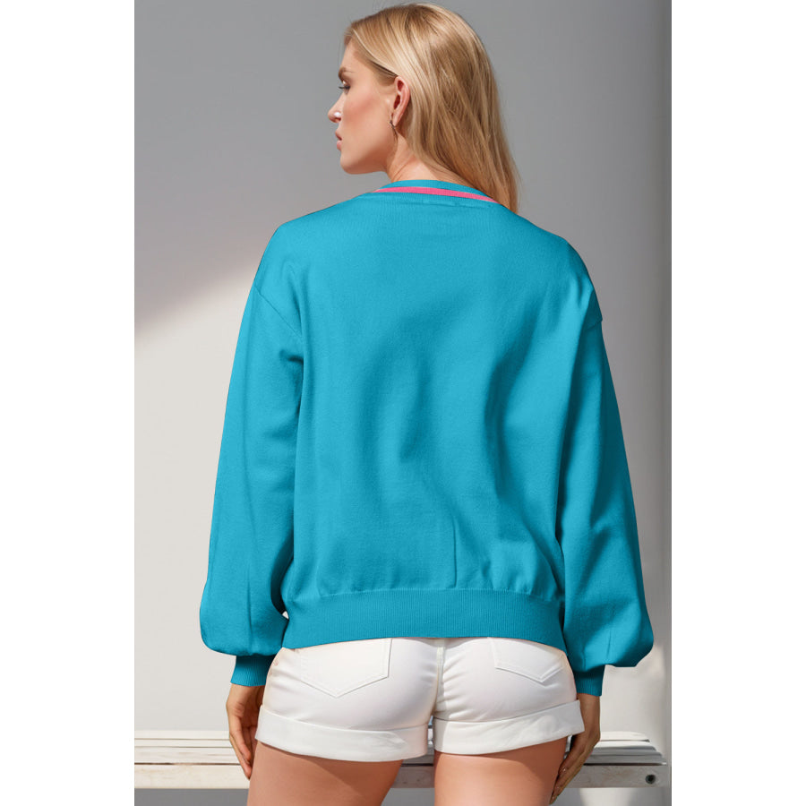 Double Take Full Size Nutcracker Sequin Bow Decor Cardigan Apparel and Accessories