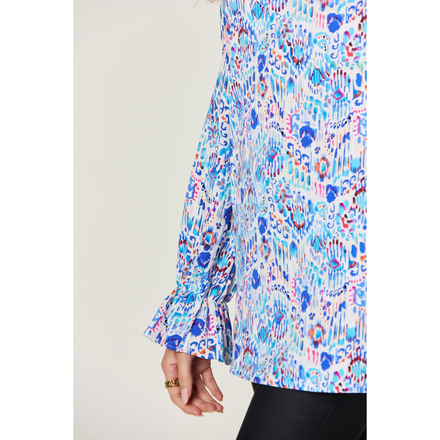 Double Take Full Size Printed Flounce Sleeve Blouse Apparel and Accessories