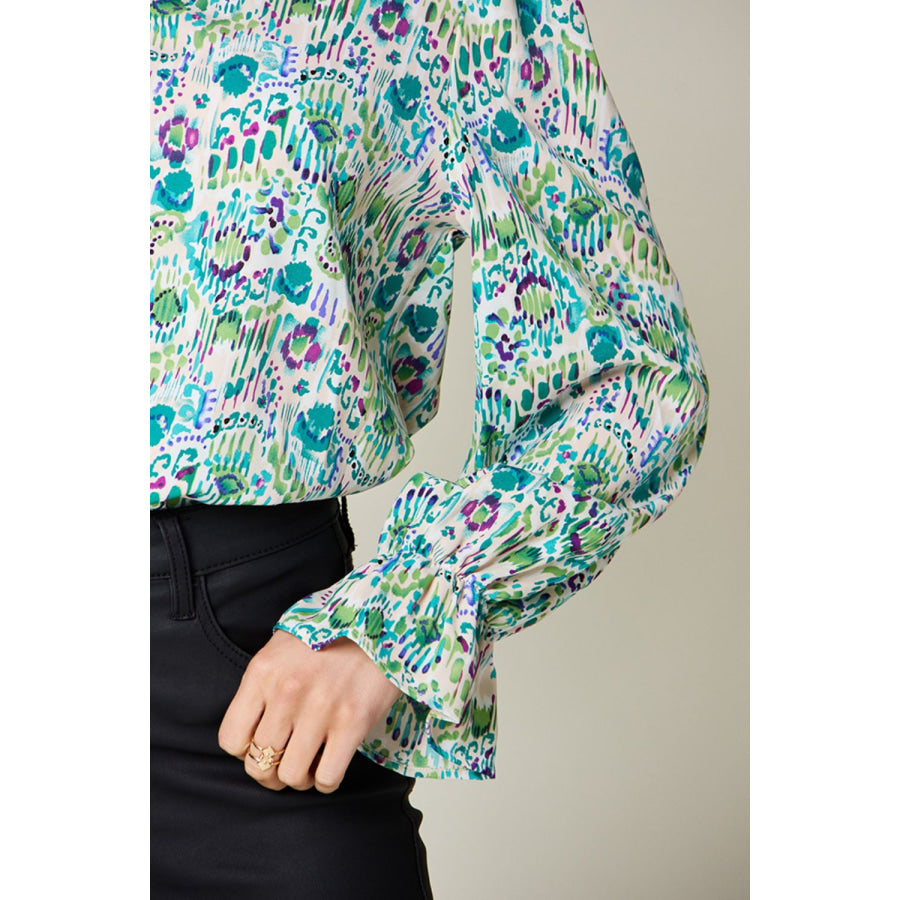 Double Take Full Size Printed Flounce Sleeve Blouse Apparel and Accessories