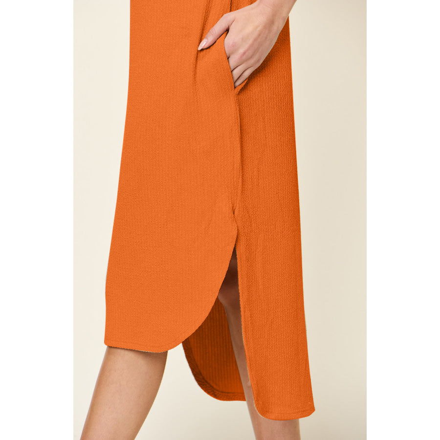 Double Take Full Size Round Neck Short Sleeve Slit Dress Apparel and Accessories