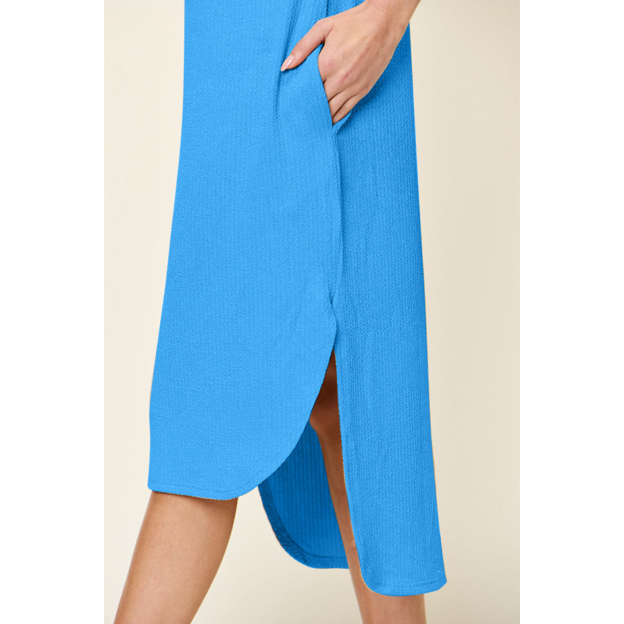 Double Take Full Size Round Neck Short Sleeve Slit Dress Apparel and Accessories